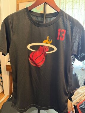 Youth Black Miami Heat Flame Basketball Tee - Adebayo 13